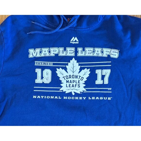 Toronto Maple Leafs 1917 Sz L Blue Pullover Hoodie By Majestic Cotton Blend - Picture 2 of 6